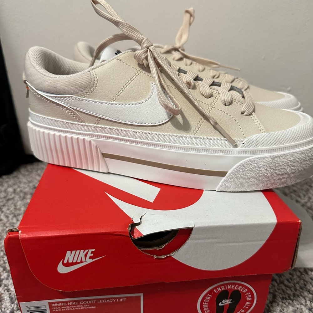 Nike Women's Court Legacy Lift Sneakers - Beige and White